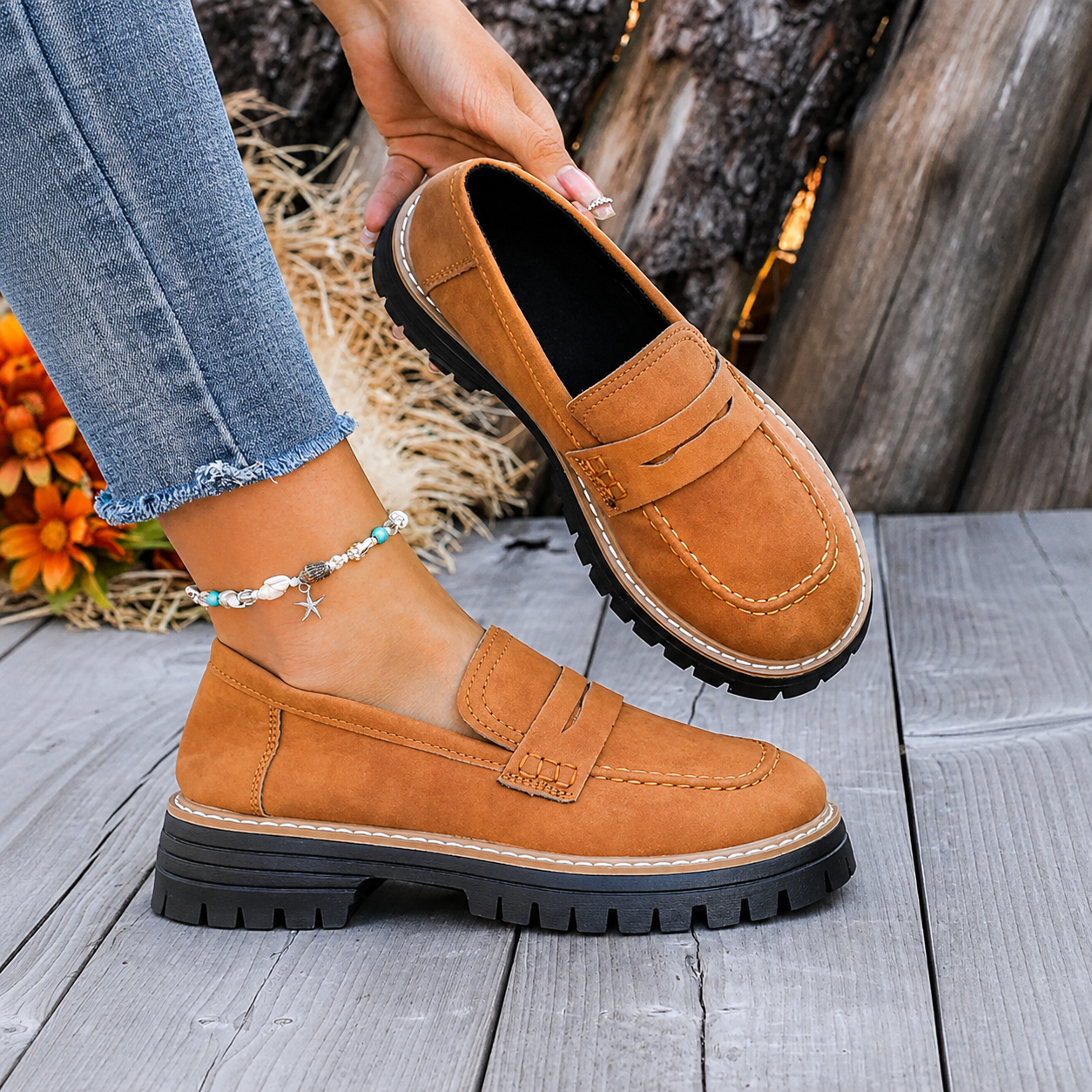 Thick Sole Slip On Loafers with Wide Fit for Casual All Season Wear