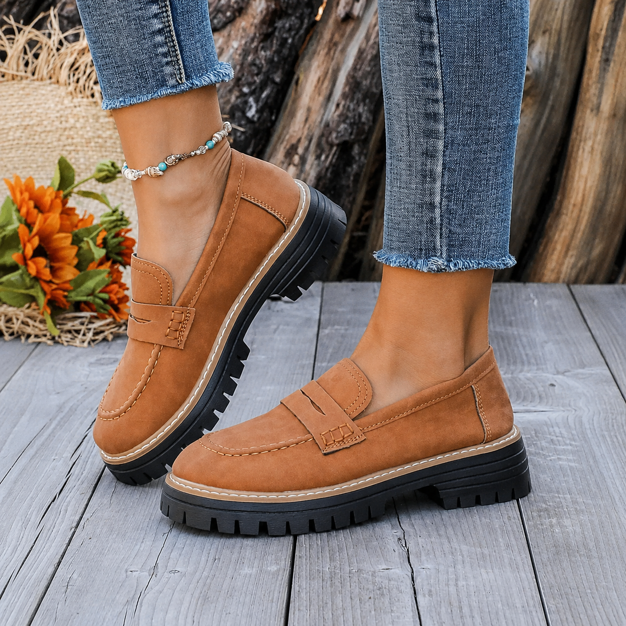 Thick Sole Slip On Loafers with Wide Fit for Casual All Season Wear