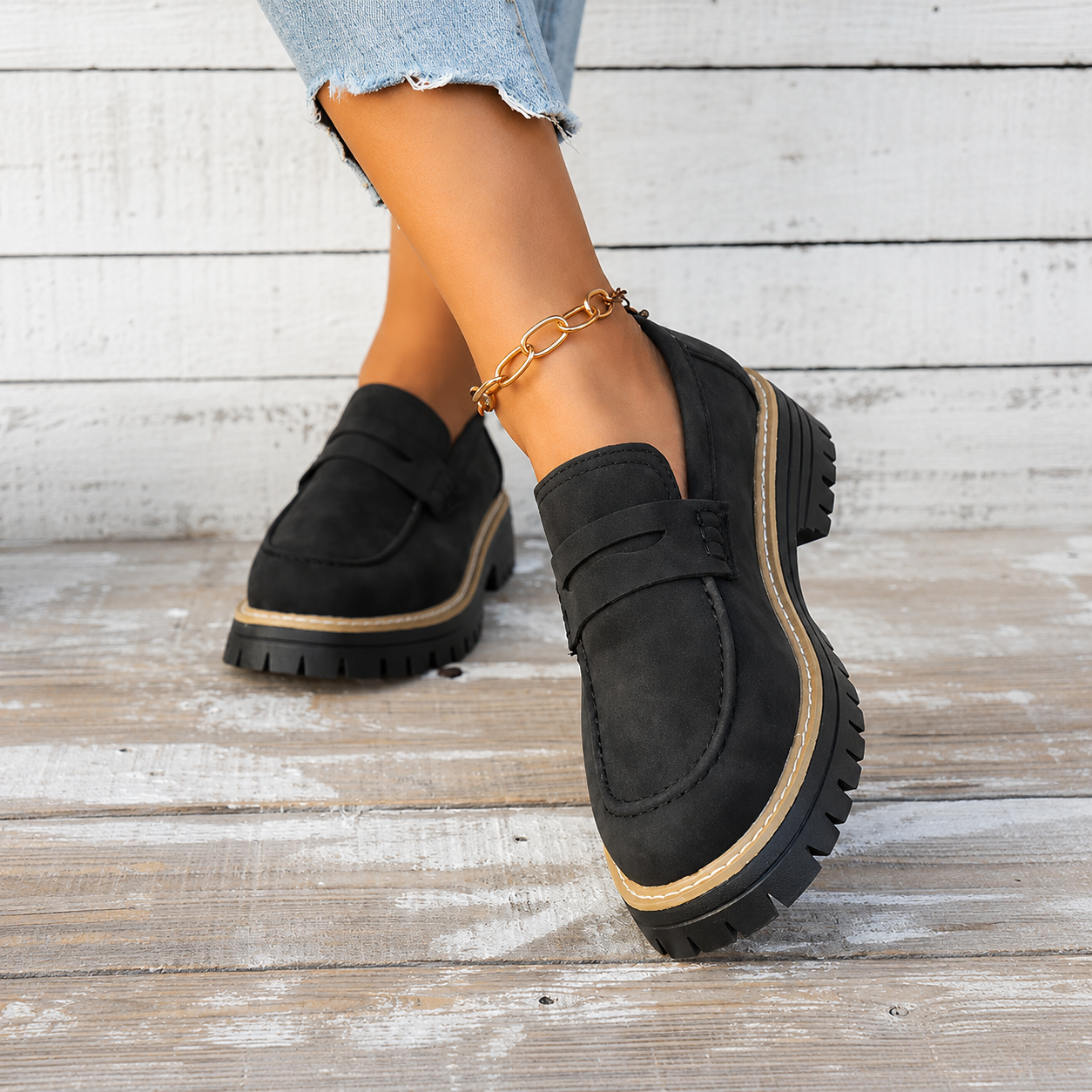 Thick Sole Slip On Loafers with Wide Fit for Casual All Season Wear