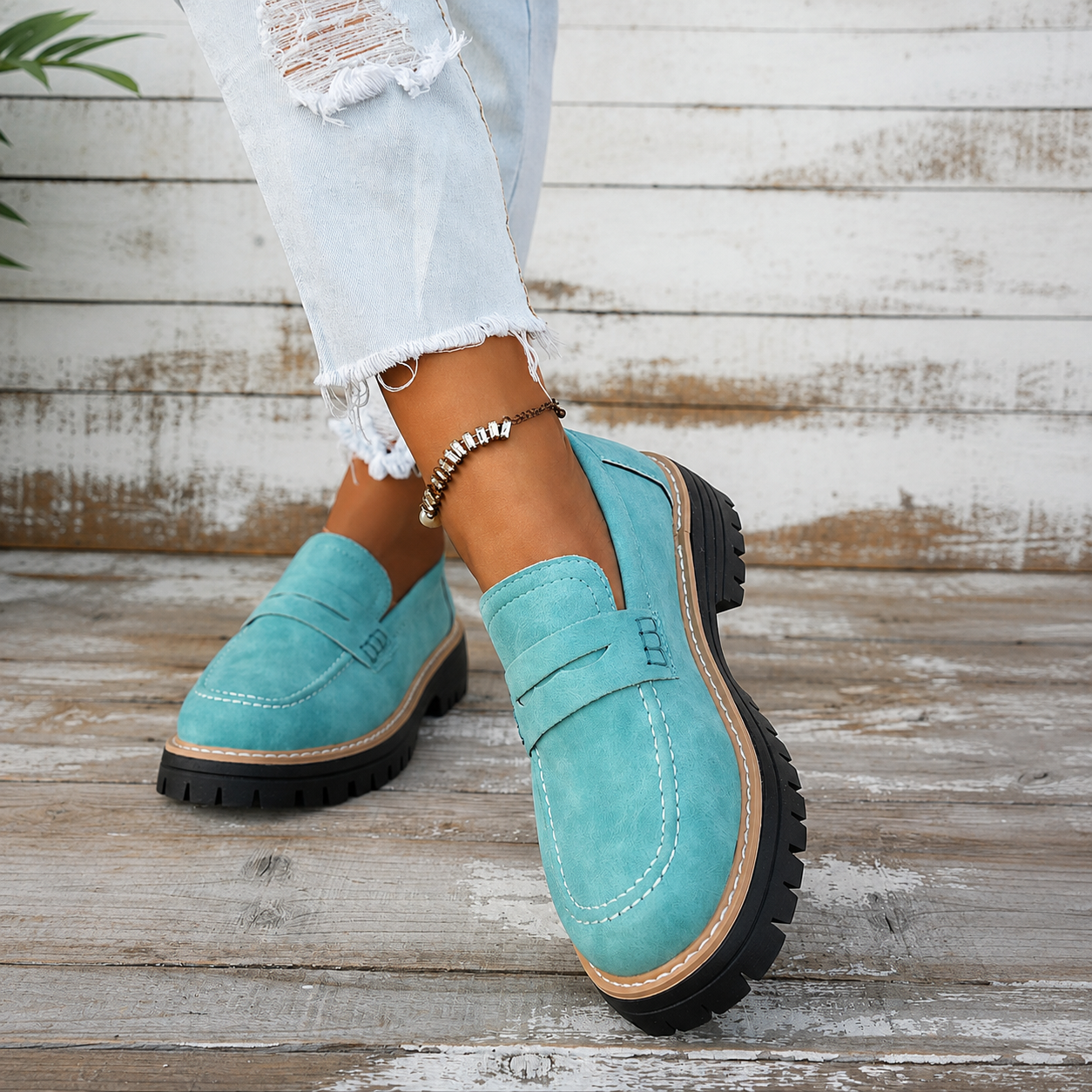 Thick Sole Slip On Loafers with Wide Fit for Casual All Season Wear