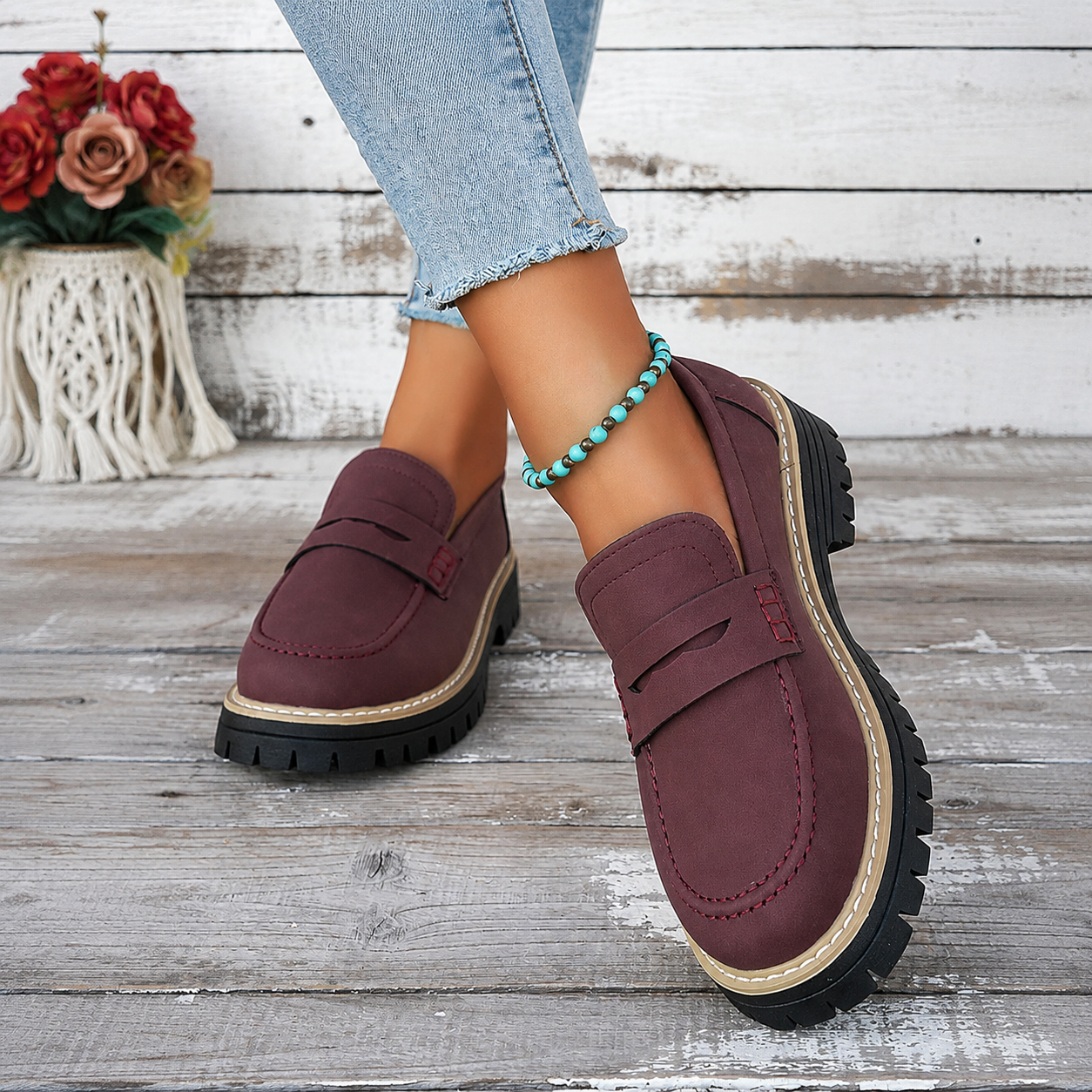 Thick Sole Slip On Loafers with Wide Fit for Casual All Season Wear