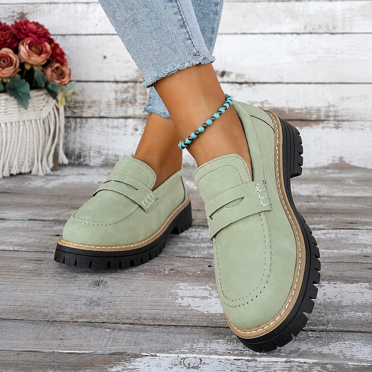 Thick Sole Slip On Loafers with Wide Fit for Casual All Season Wear