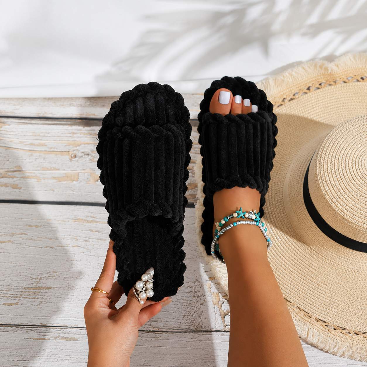 Fluffy Fleece Indoor Winter Slippers For Women