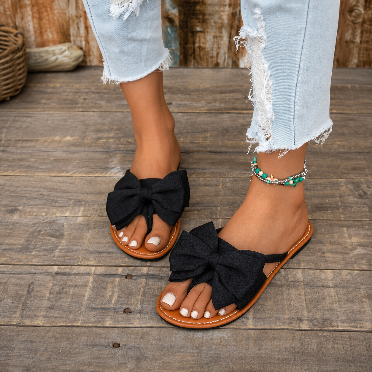 Bow Decor Casual Beach Summer Slippers For Women