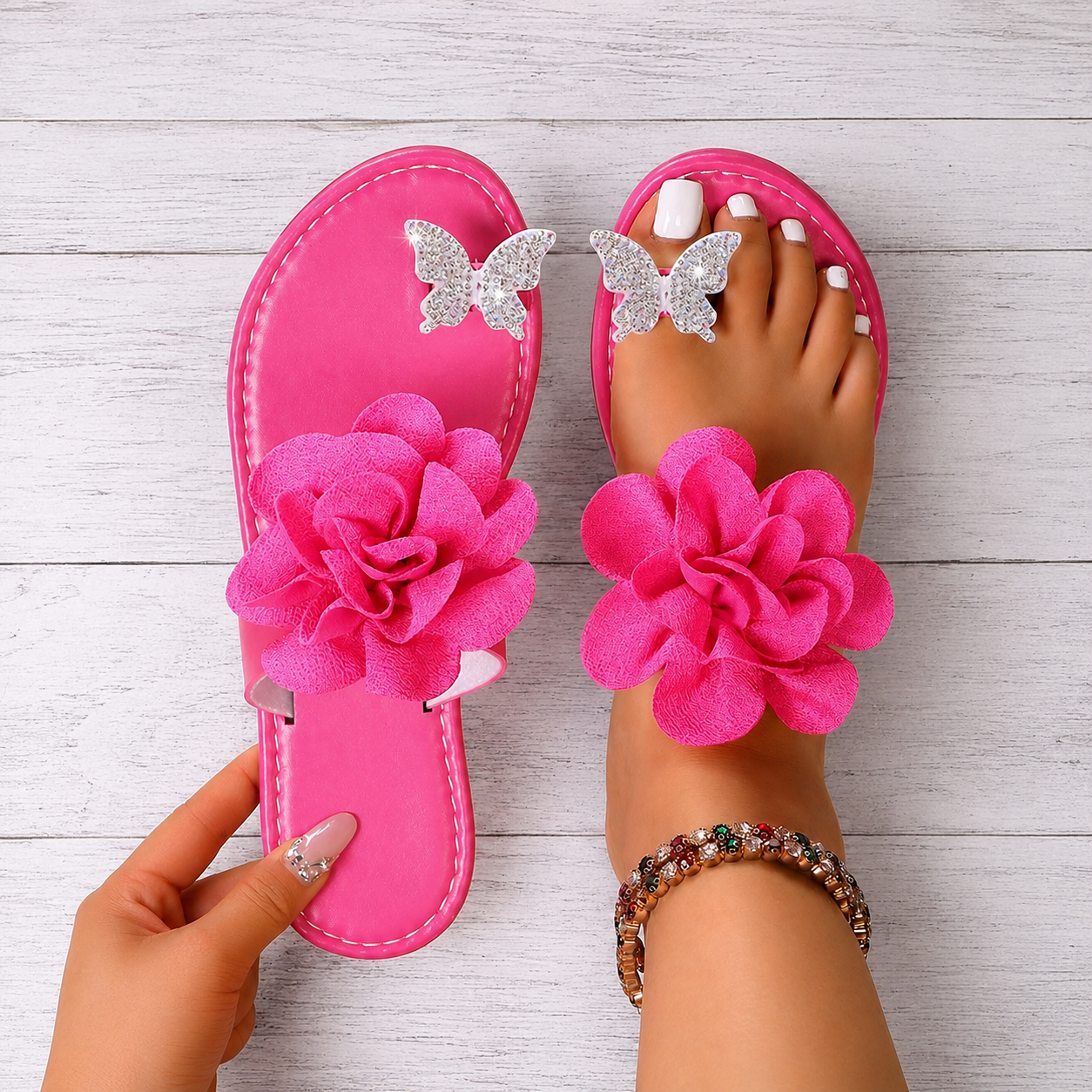 Bohemian Floral Decorated Casual Flat Sandals For Women