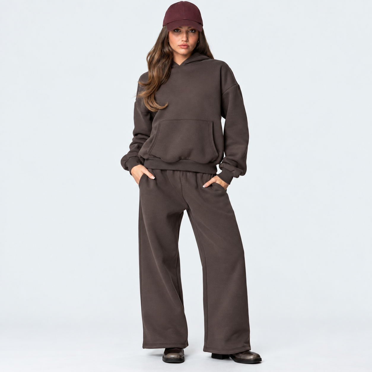 Oversized Pullover Hoodie and Jogger Set with Pockets for Women