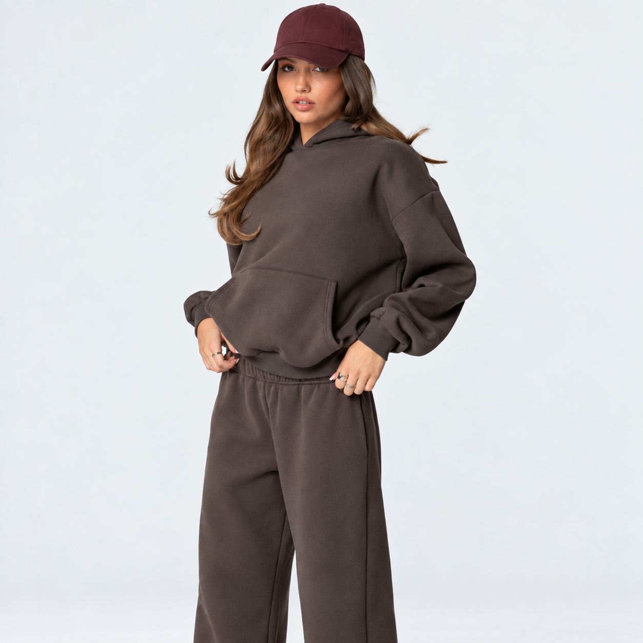 Oversized Pullover Hoodie and Jogger Set with Pockets for Women