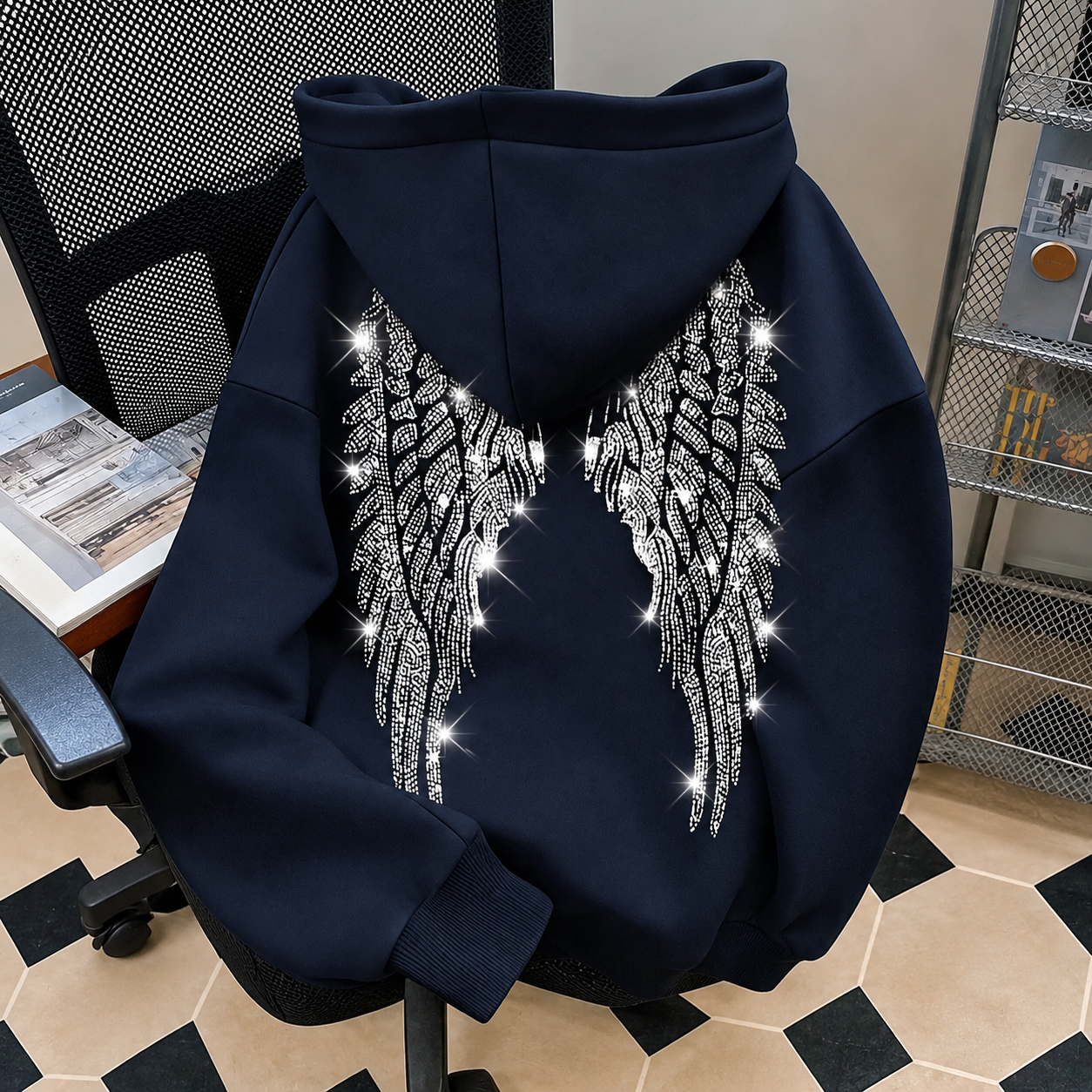 Casual Glitter Wing Graphic Sweatshirt For Women