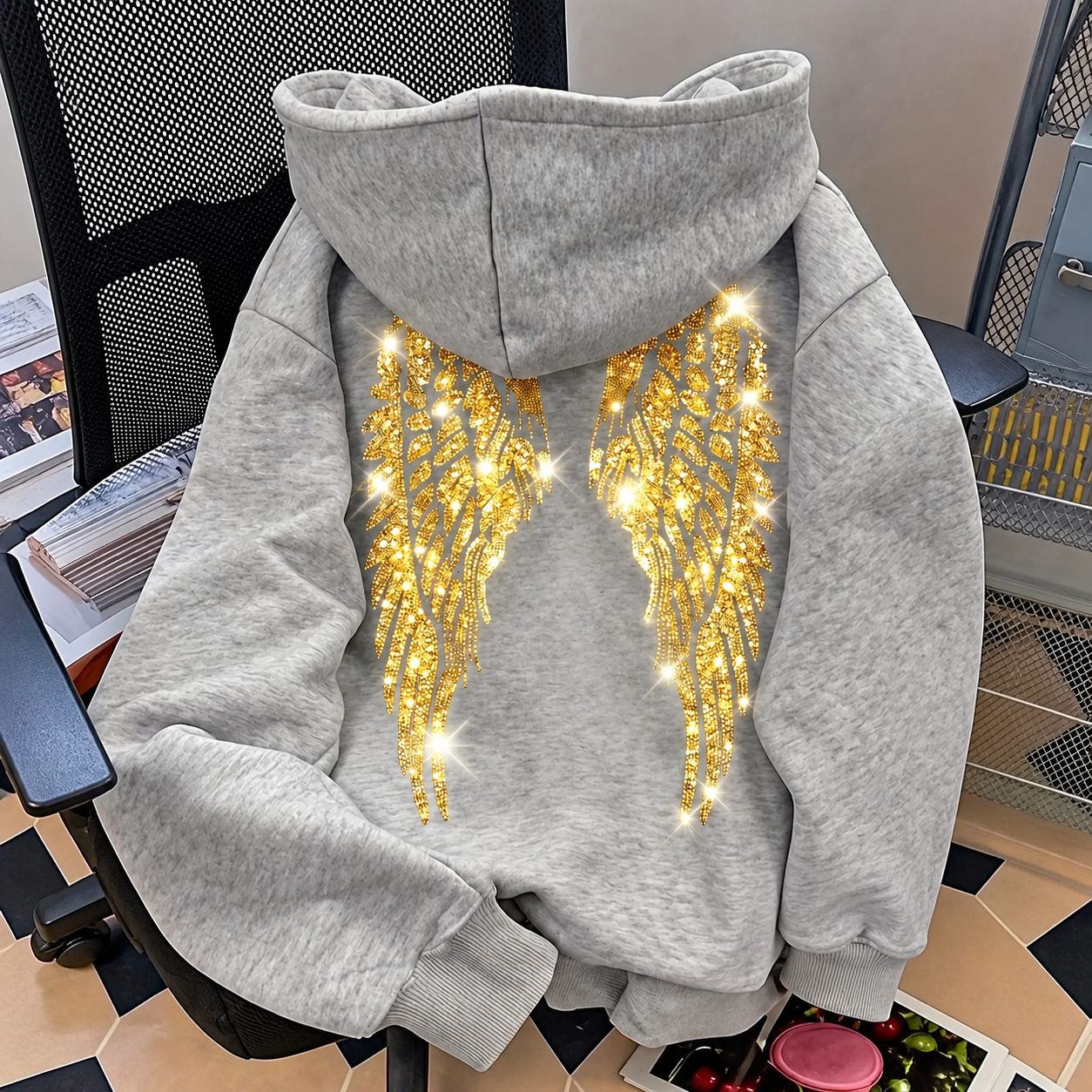 Casual Glitter Wing Graphic Sweatshirt For Women