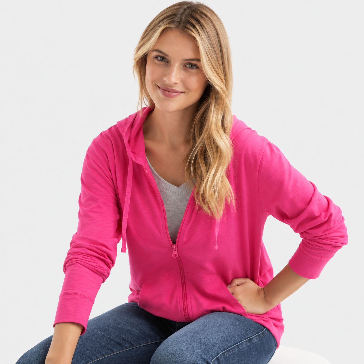 Casual Lightweight Full Zip Hoodie For Women