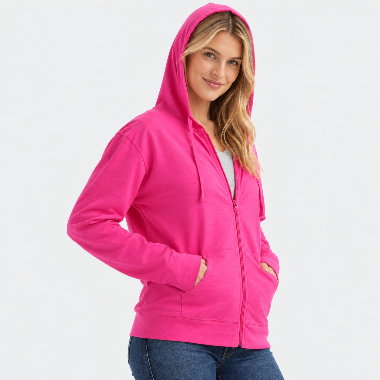 Casual Lightweight Full Zip Hoodie For Women