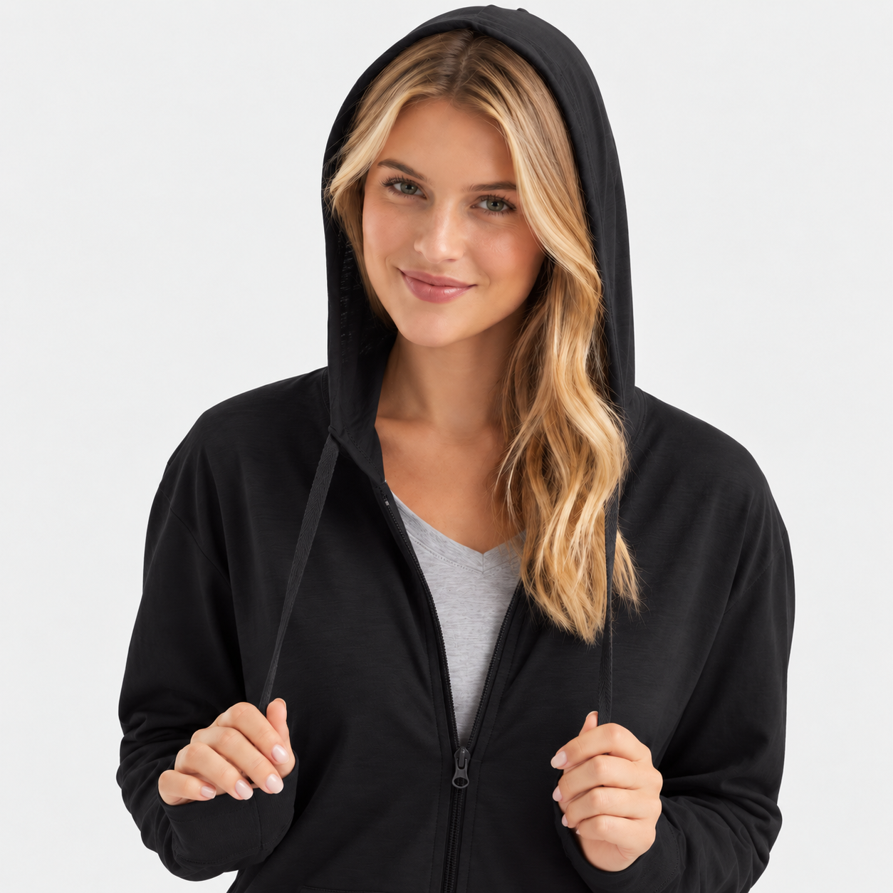 Casual Lightweight Full Zip Hoodie For Women