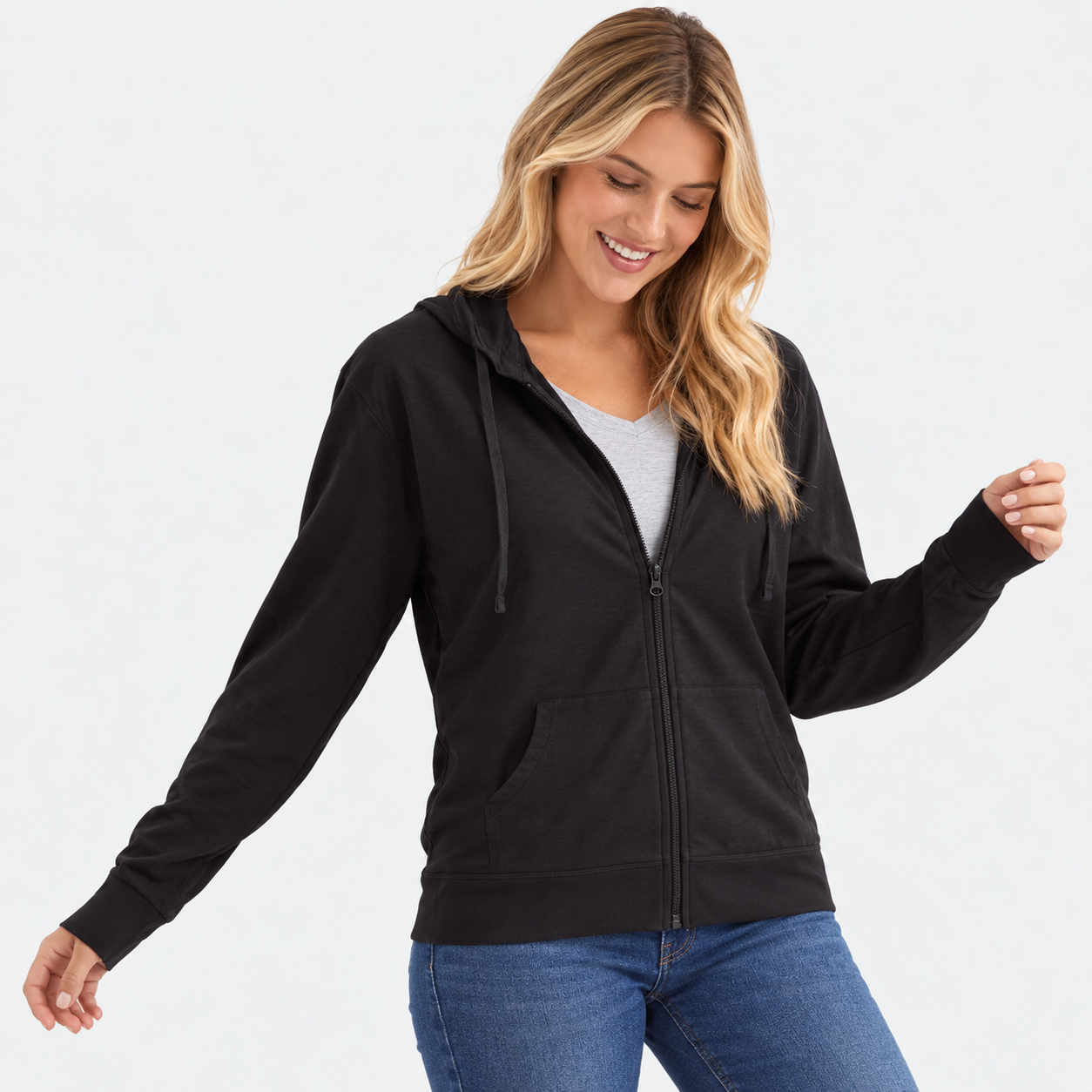 Casual Lightweight Full Zip Hoodie For Women
