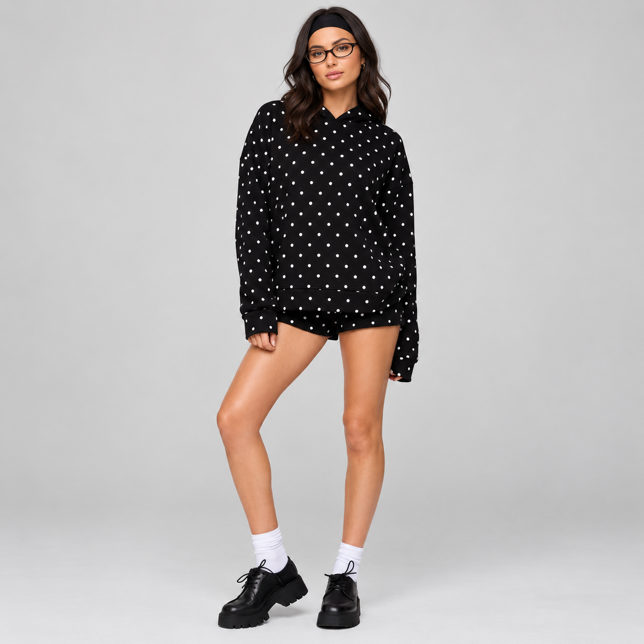 Polka Dot Long Sleeve Casual Pullover Hoodie for Women