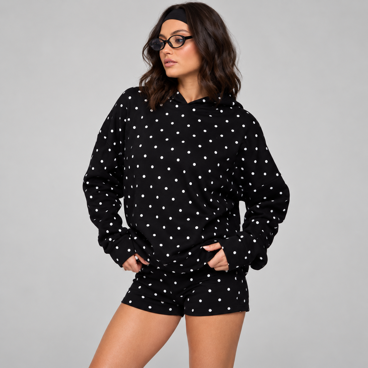 Polka Dot Long Sleeve Casual Pullover Hoodie for Women