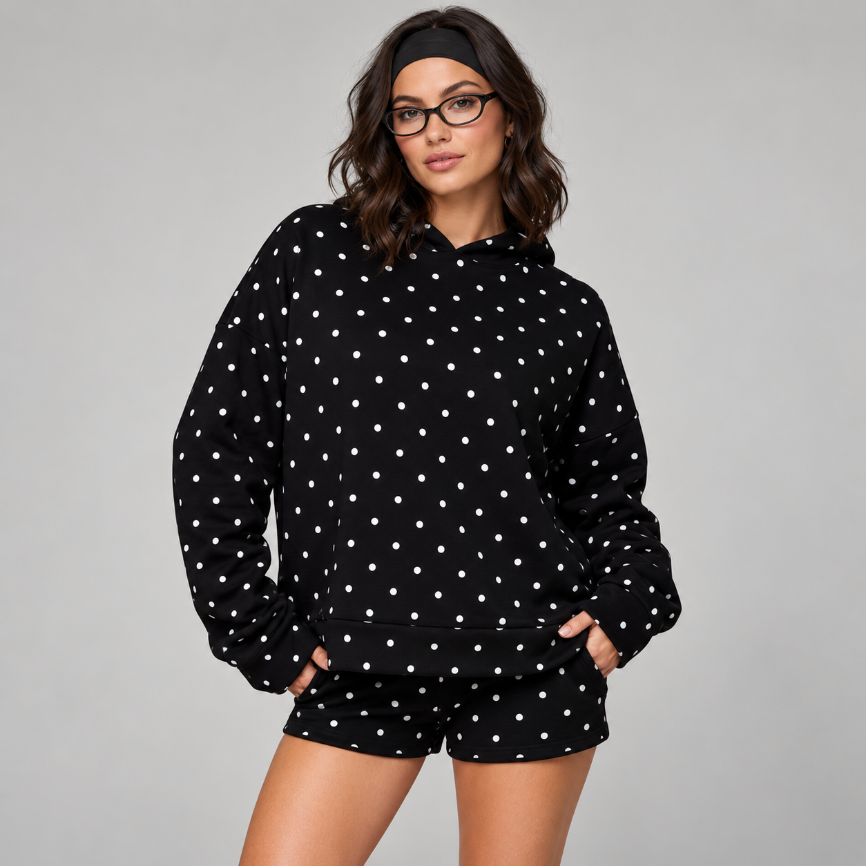 Polka Dot Long Sleeve Casual Pullover Hoodie for Women