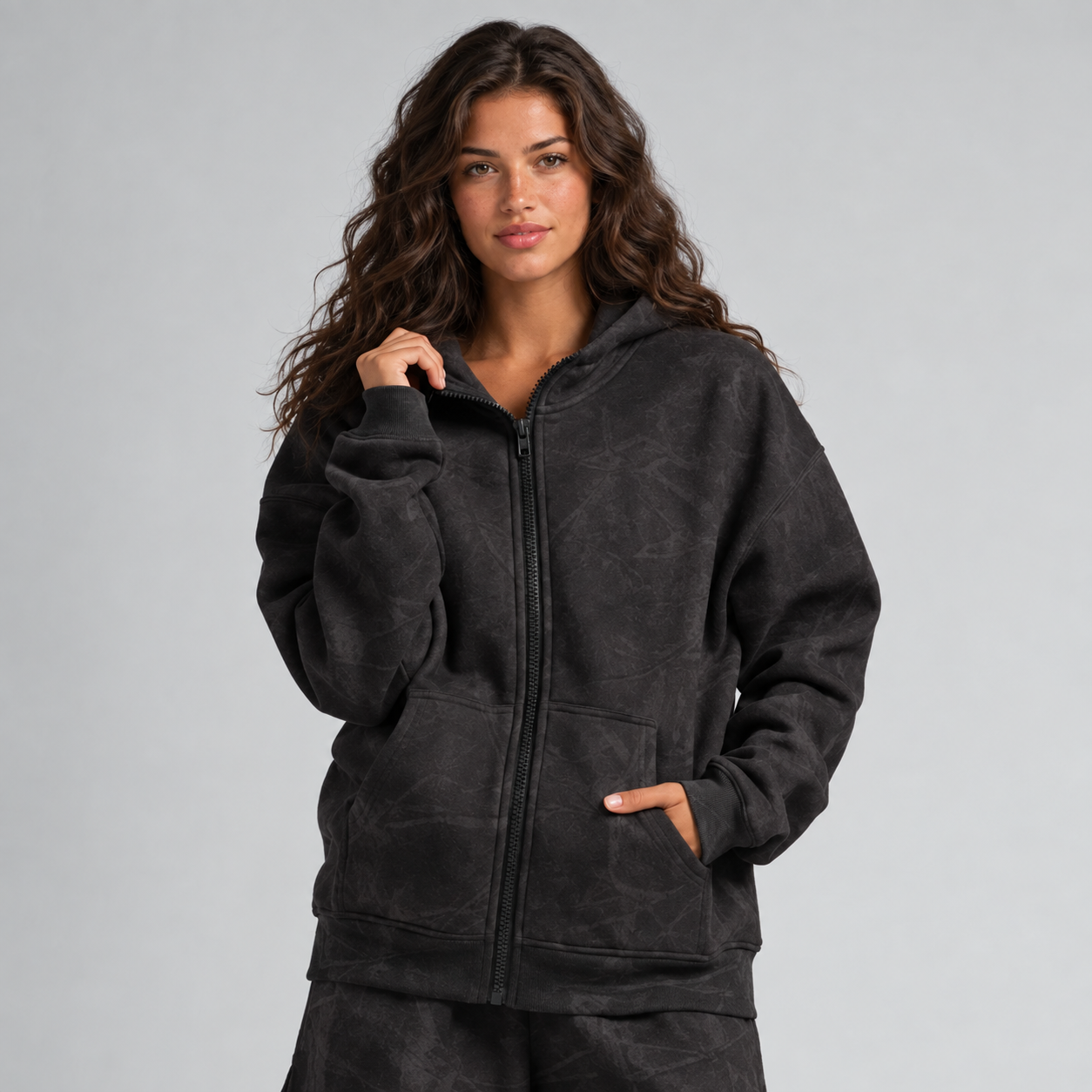 Camo Cropped Full Zip Casual Hoodie for Women