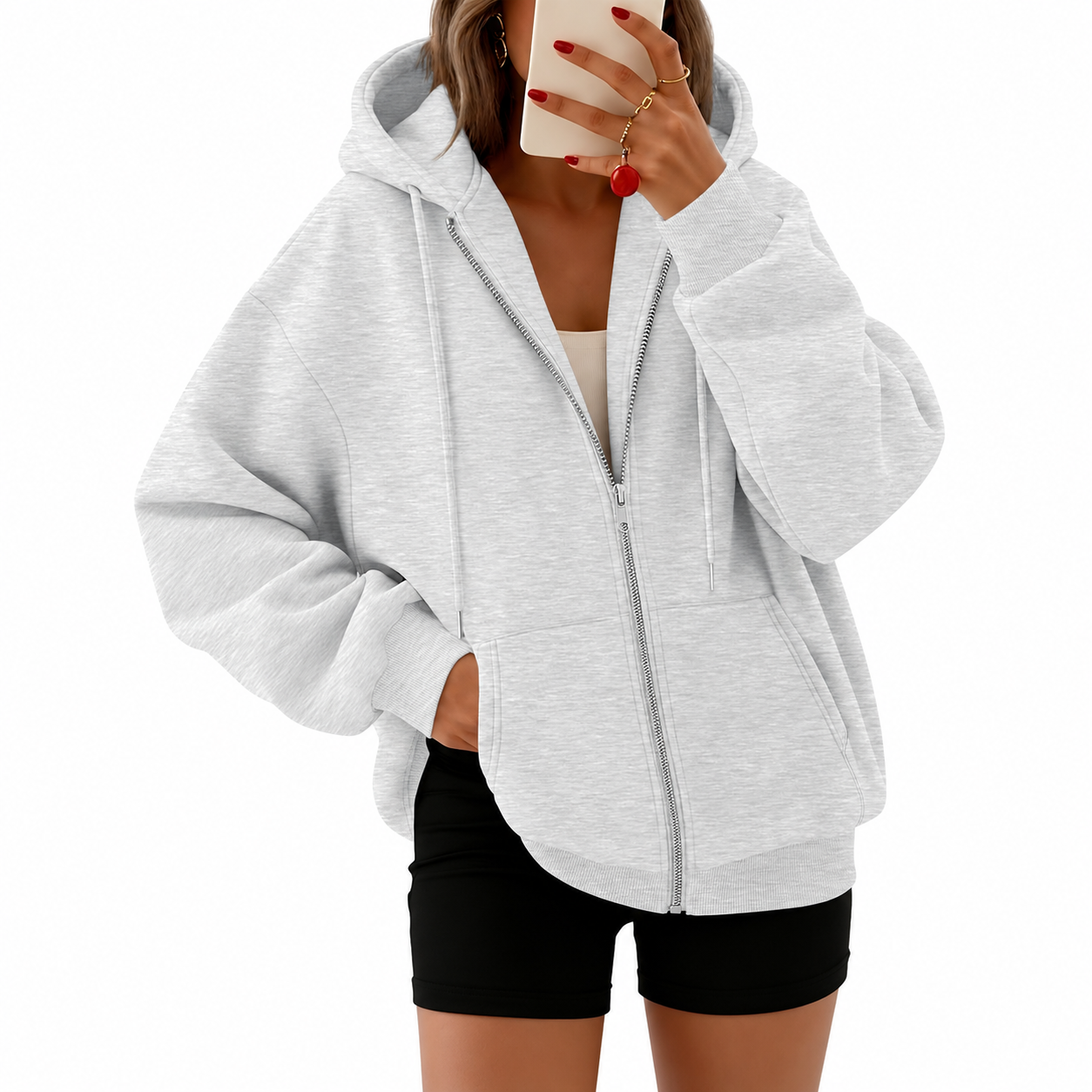 Casual Oversized Zip Up Hoodie For Women