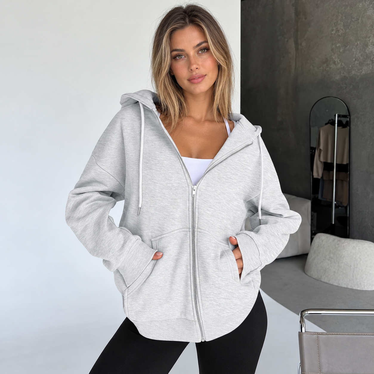 Casual Oversized Zip Up Hoodie For Women