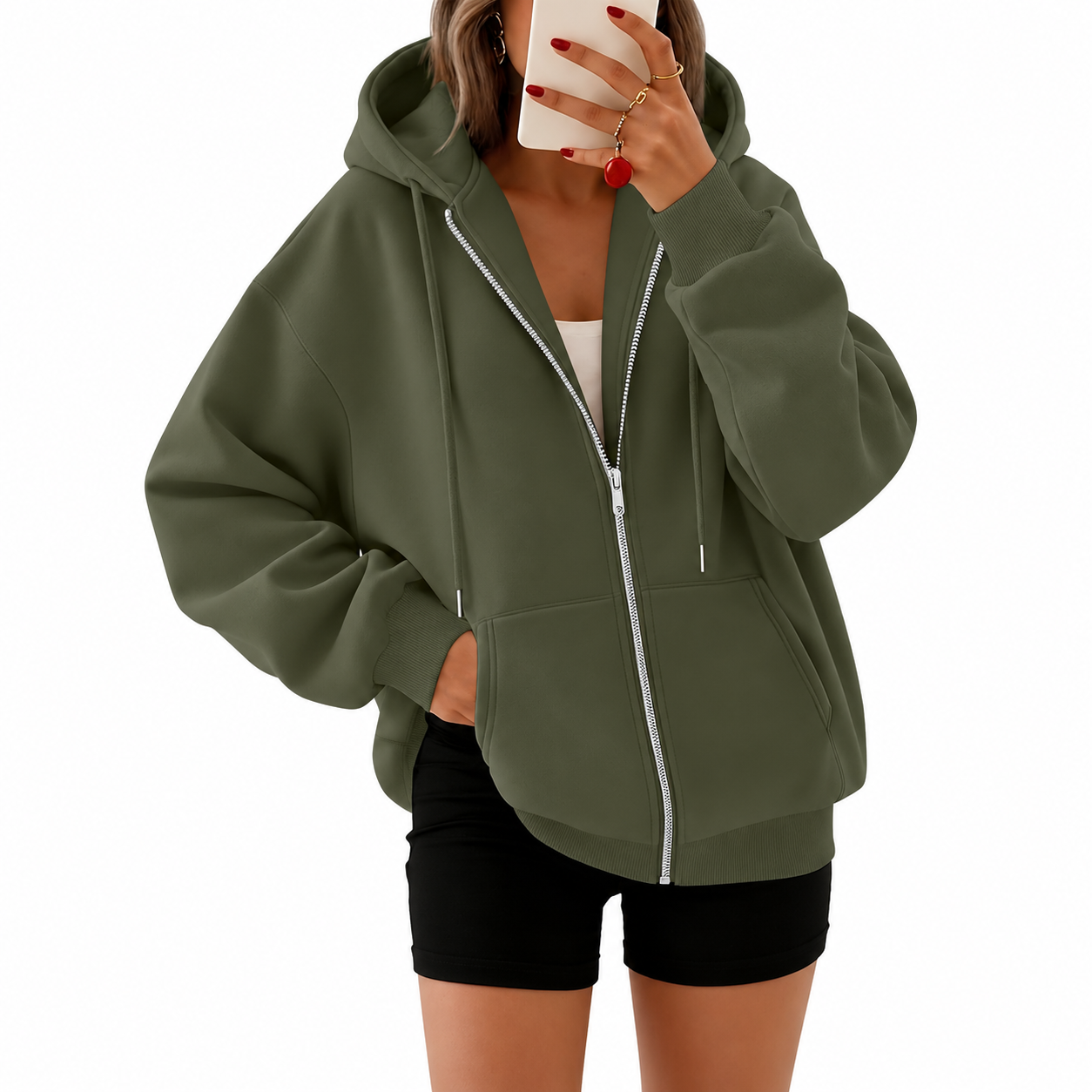 Casual Oversized Zip Up Hoodie For Women