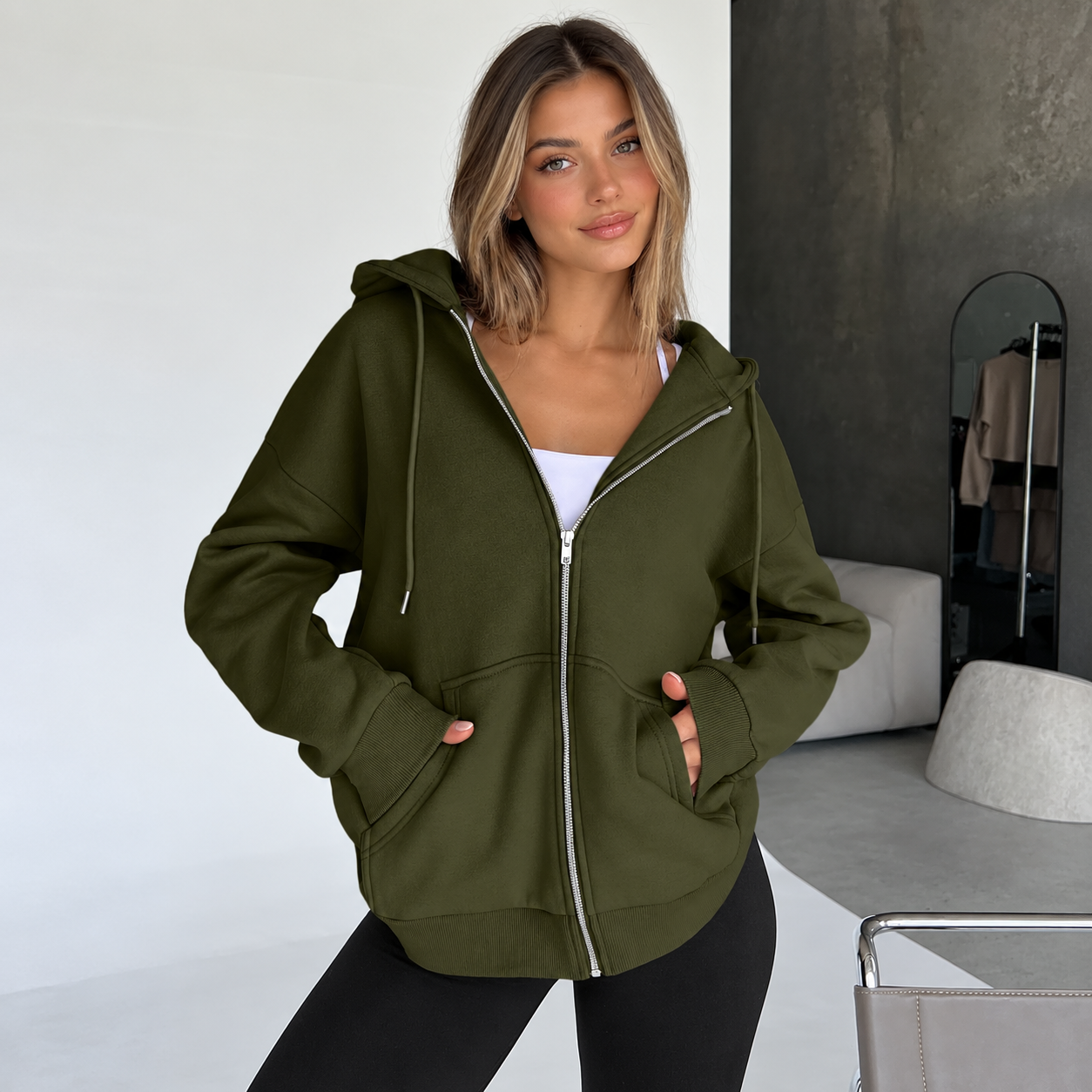 Casual Oversized Zip Up Hoodie For Women