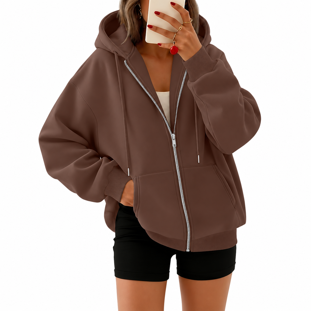 Casual Oversized Zip Up Hoodie For Women