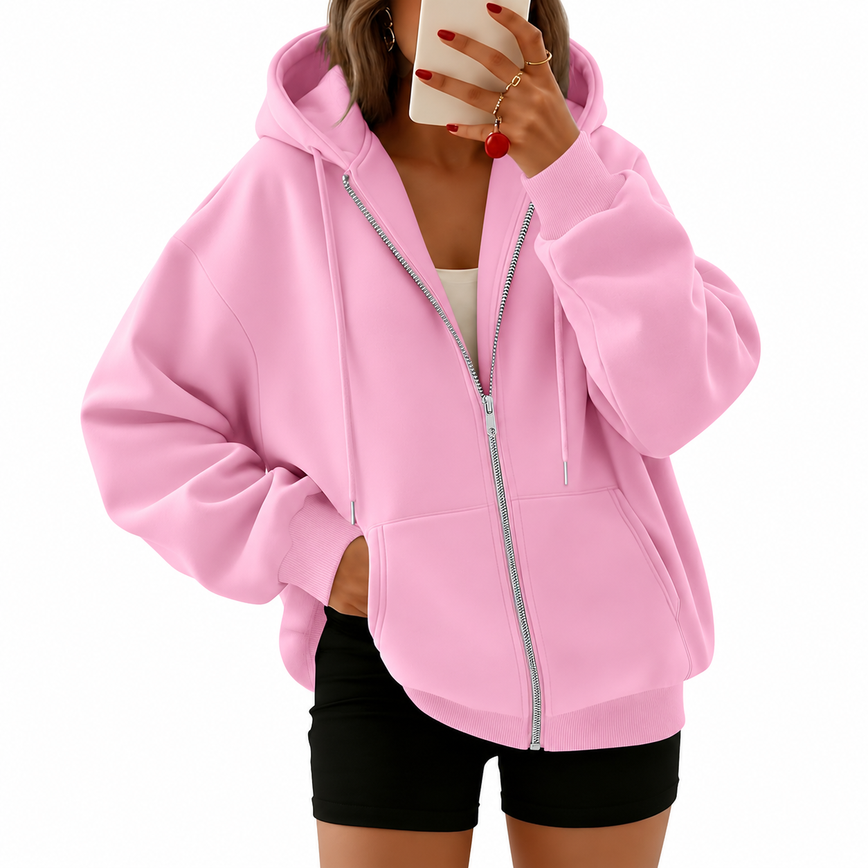 Casual Oversized Zip Up Hoodie For Women