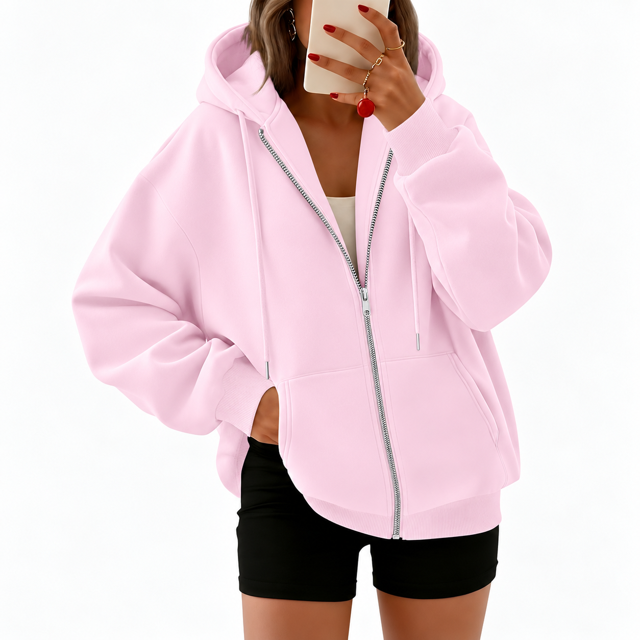 Casual Oversized Zip Up Hoodie For Women