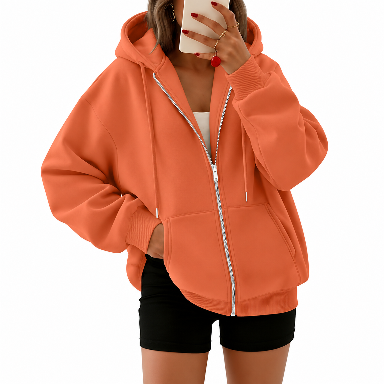 Casual Oversized Zip Up Hoodie For Women