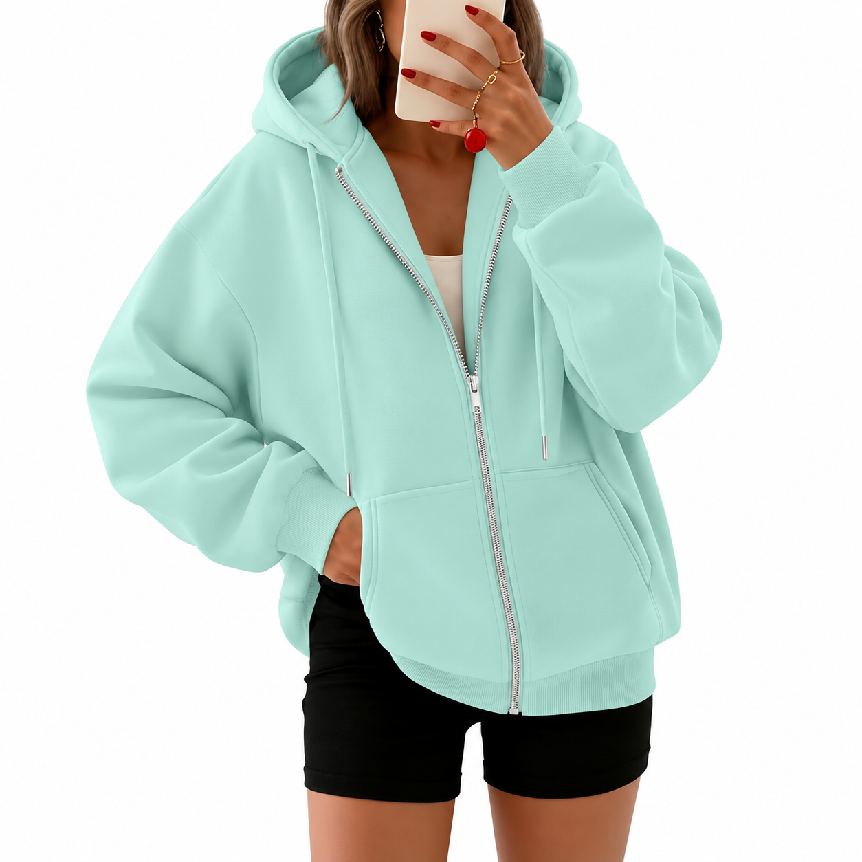 Casual Oversized Zip Up Hoodie For Women