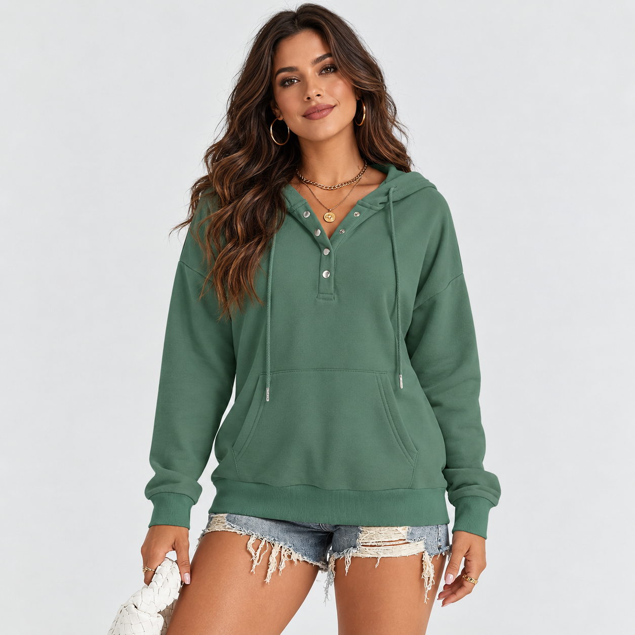 Casual Button Collar Hoodie For Women
