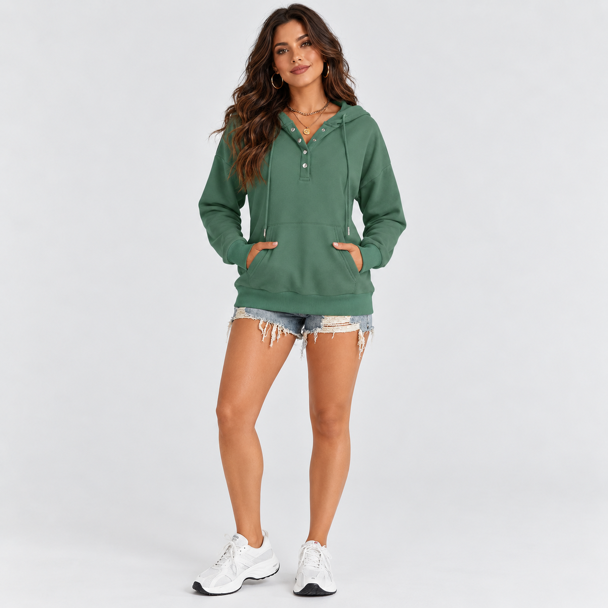 Casual Button Collar Hoodie For Women