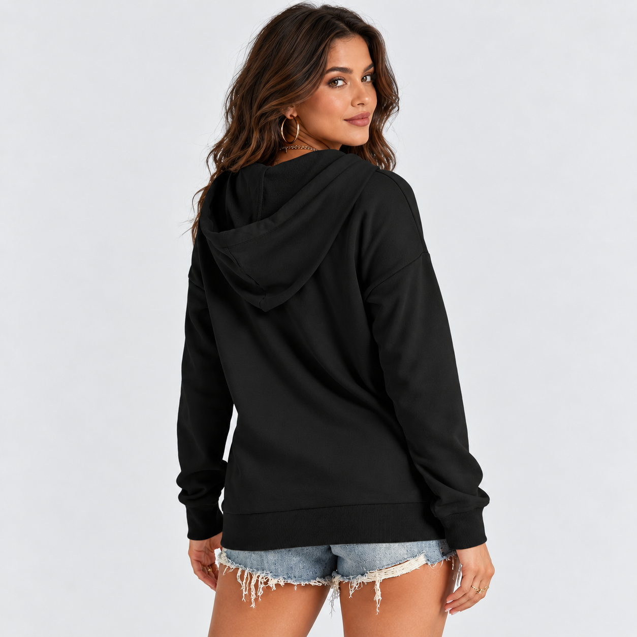 Casual Button Collar Hoodie For Women