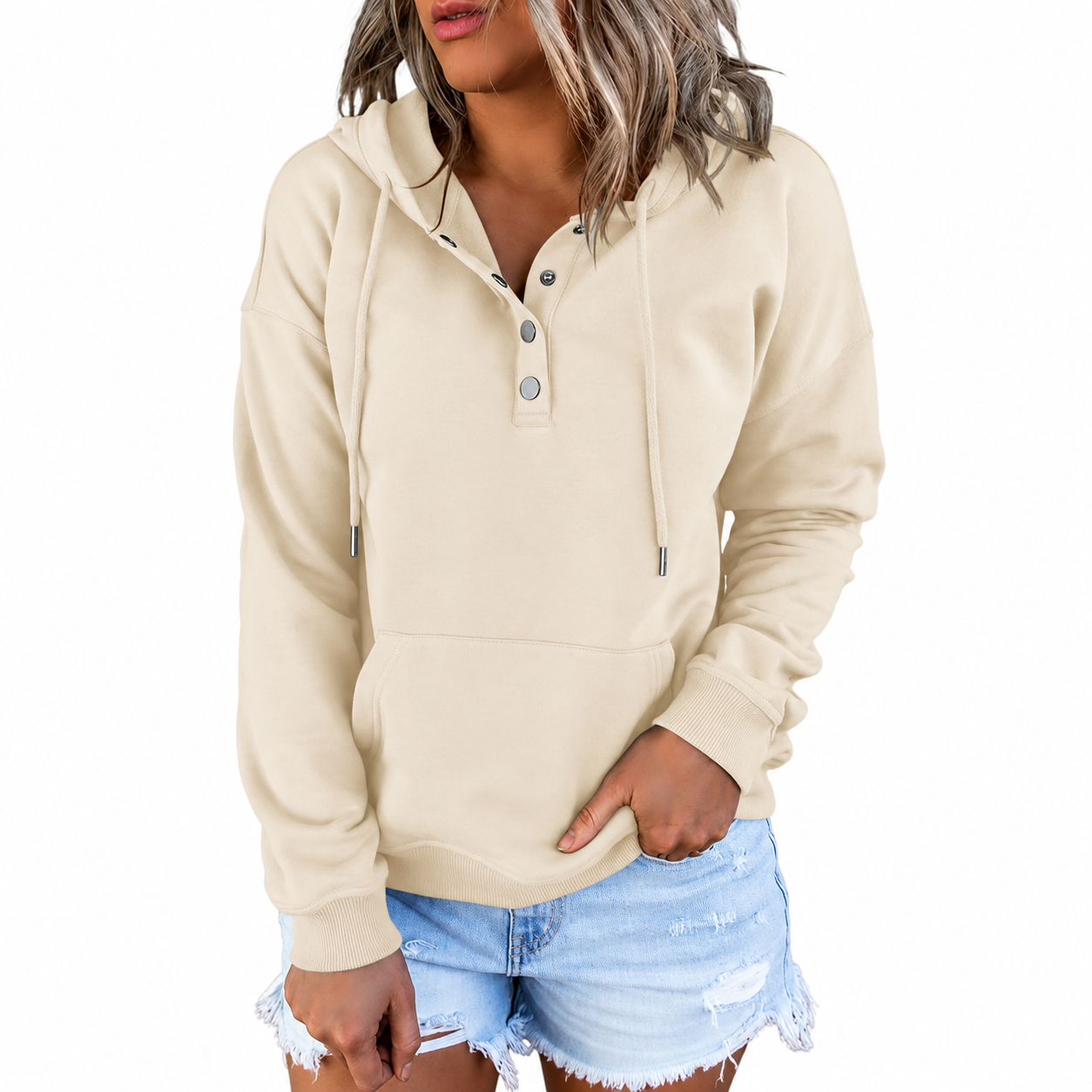 Casual Button Collar Hoodie For Women