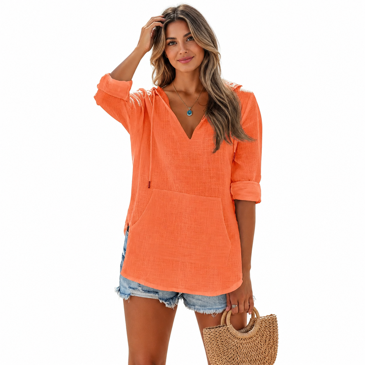 Long Sleeve Hooded Sweatshirt with Pockets for Women