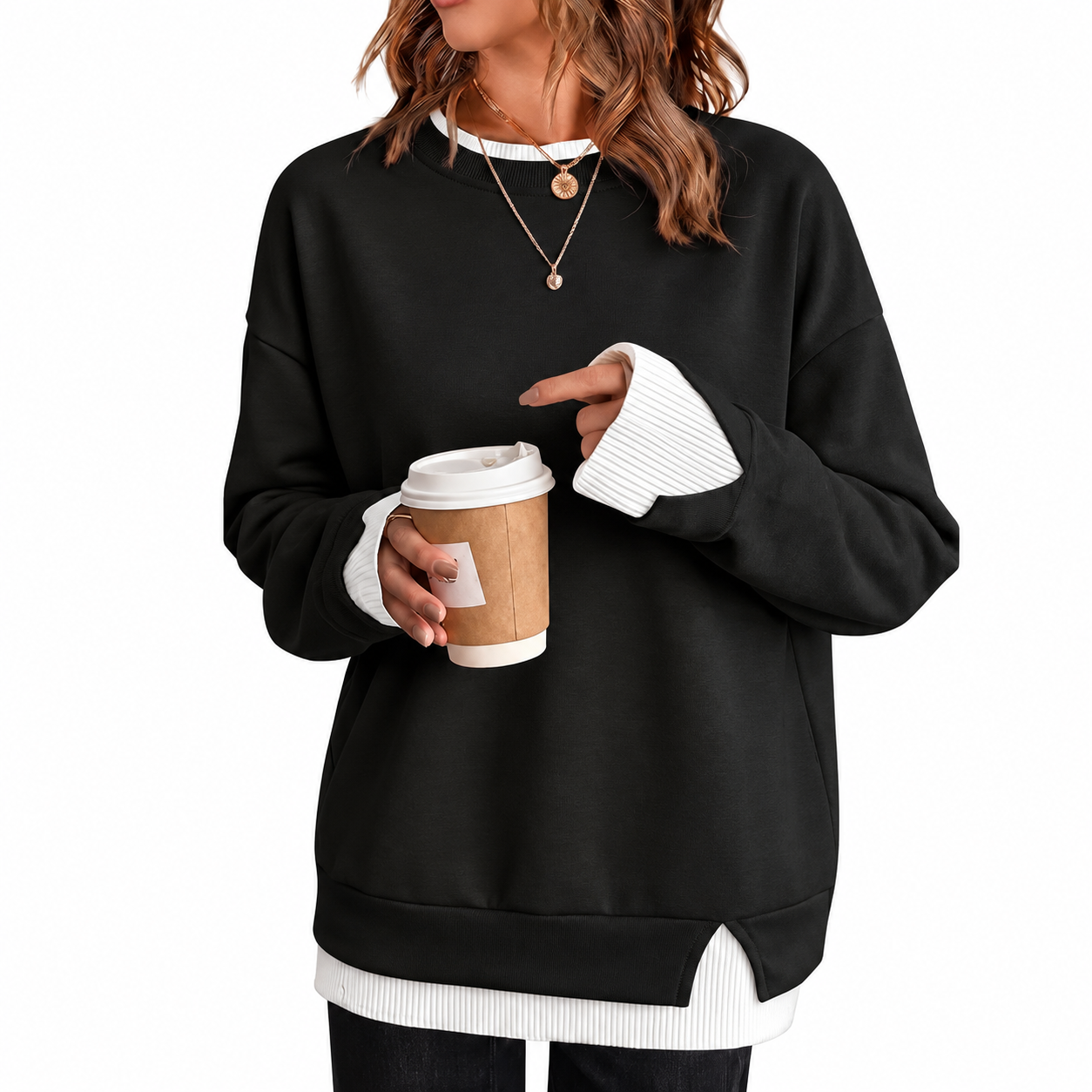Patchwork Oversized Long Sleeve Pullover Hoodie for Women