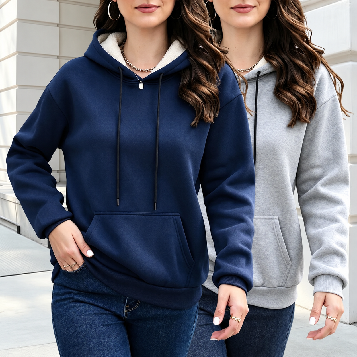 Pack of 2 Drawstring Pullover Hoodie with Kangaroo Pocket for Women