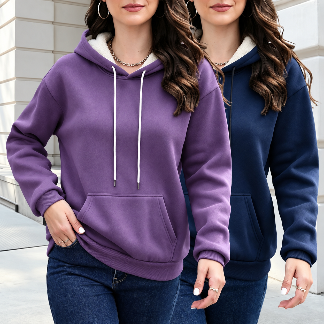 Pack of 2 Drawstring Pullover Hoodie with Kangaroo Pocket for Women