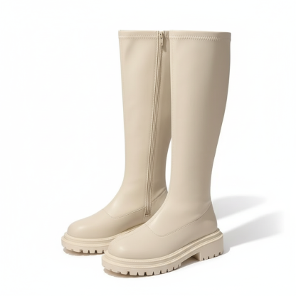 Leather Round Toe Long Boots