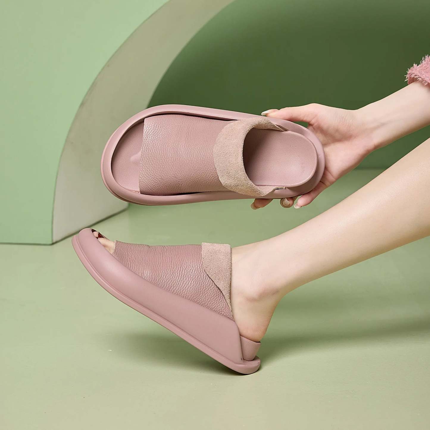 Comfy Leather Platform Slippers-Soco Sands