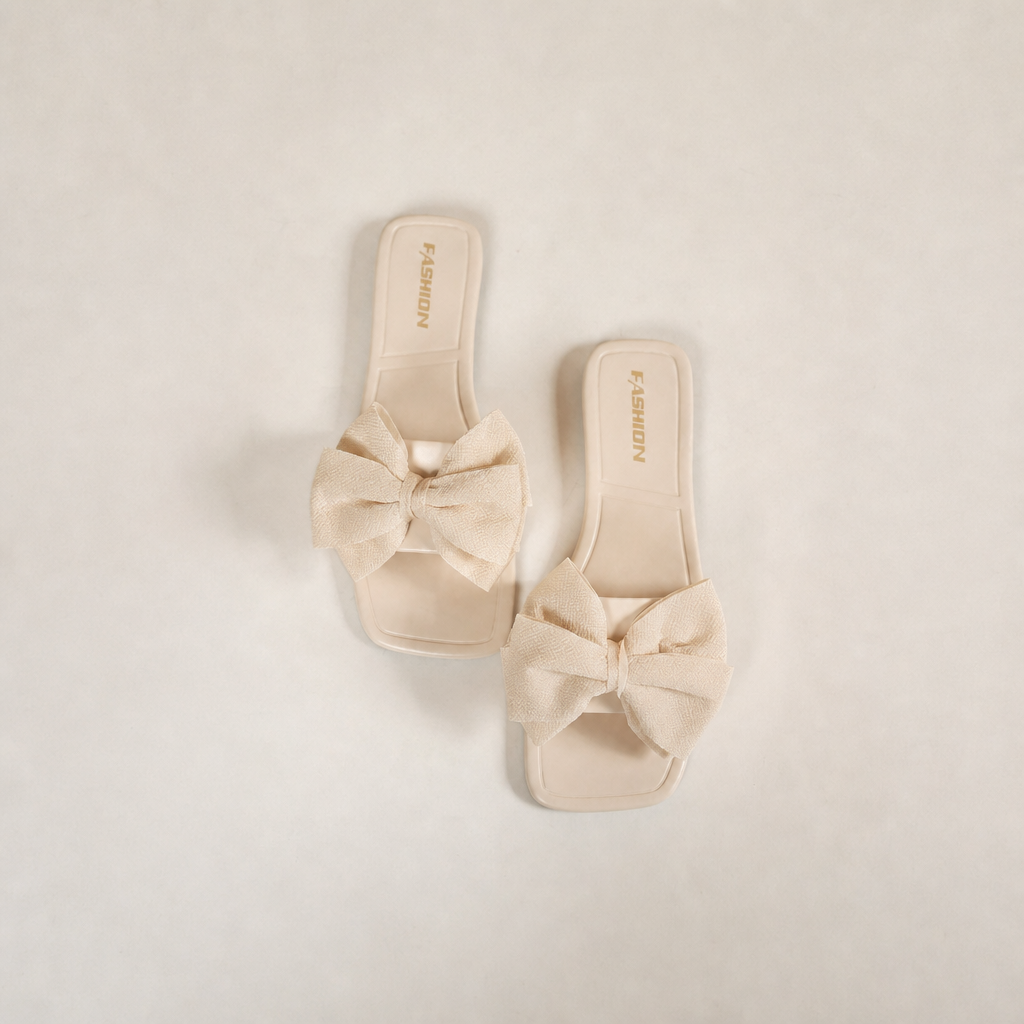 Bow Knot Square Toe Flat Slide Sandals for Women