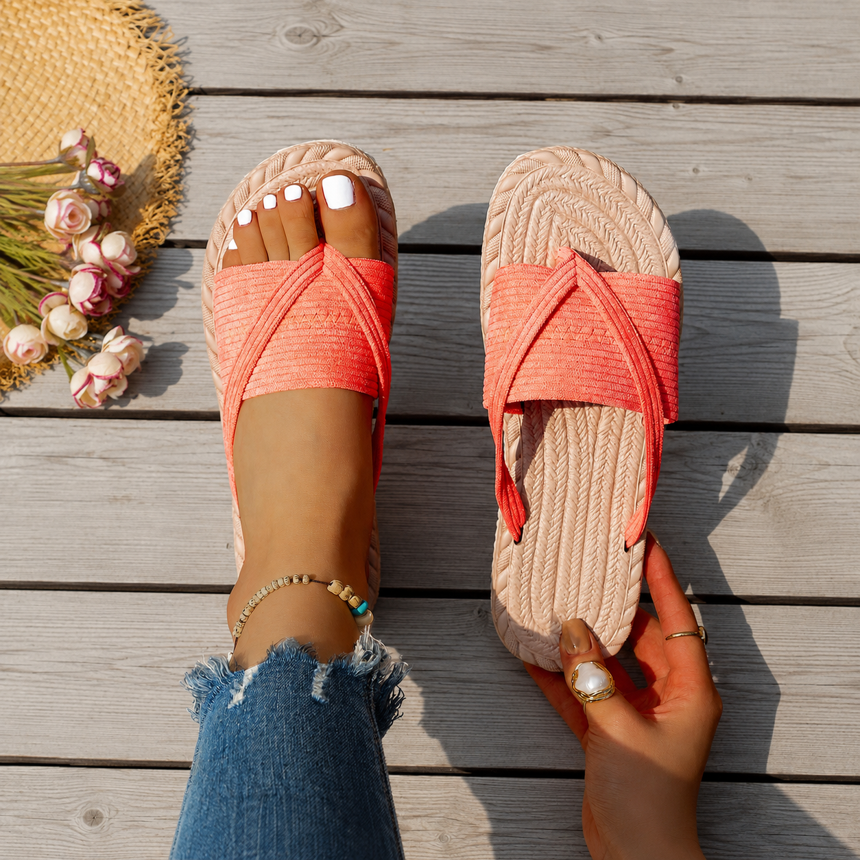Plus Size Flip Flops Lightweight Holiday Slippers For Women