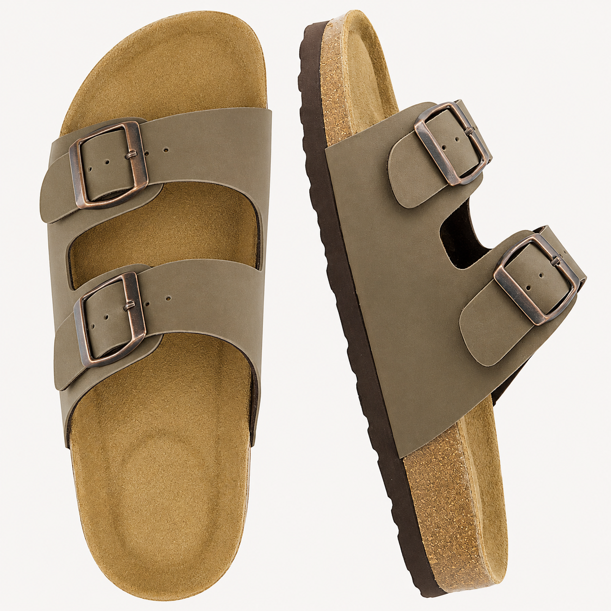 Double Buckle Cork Footbed Sandals With Arch Support For Women