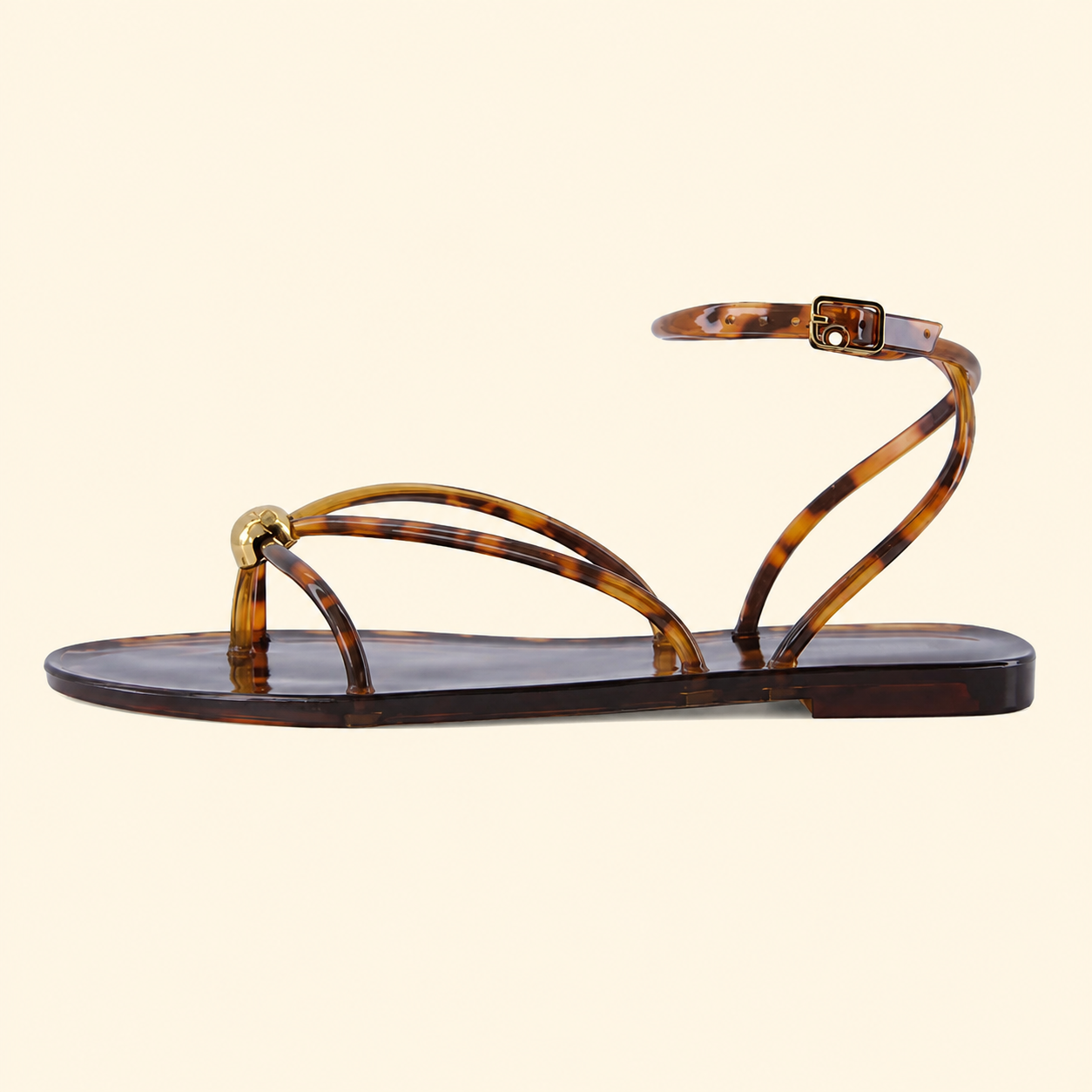 Lightweight Open Strappy Flat Sandals With Adjustable Buckle Strap For Women