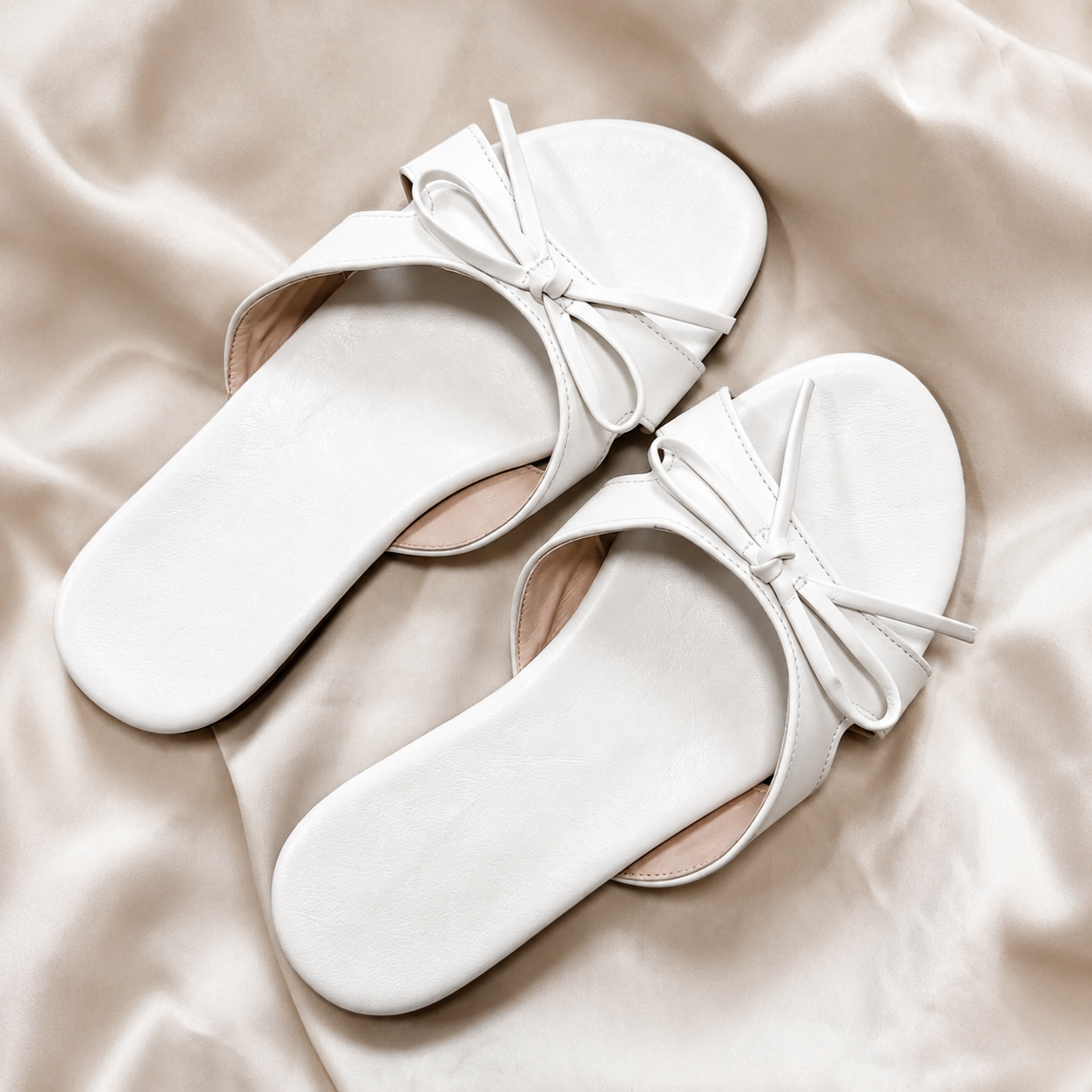 Elegant Bow Square Flat Slip On Sandals For Women Summer Wear