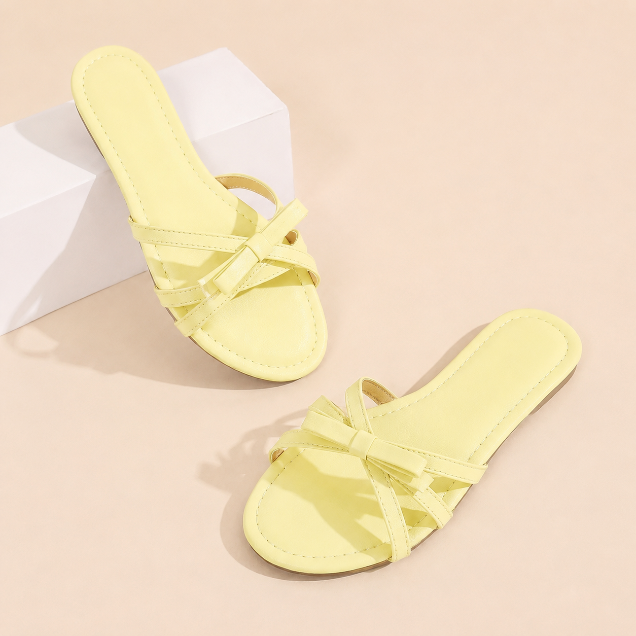 Elegant Bow Square Flat Slip On Sandals For Women Summer Wear