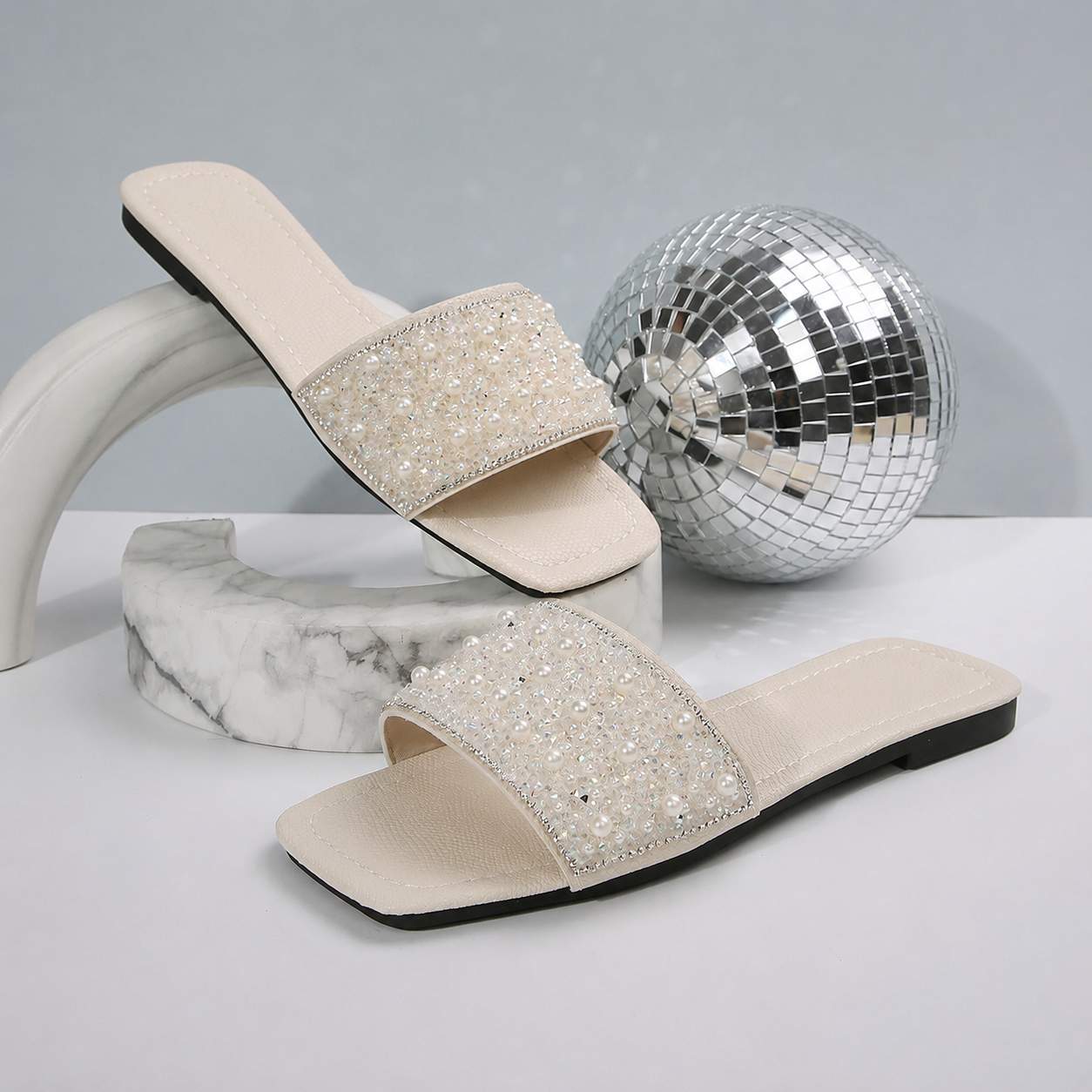 Classic Slip On Flat Sandals With Sparkling Detail For Women