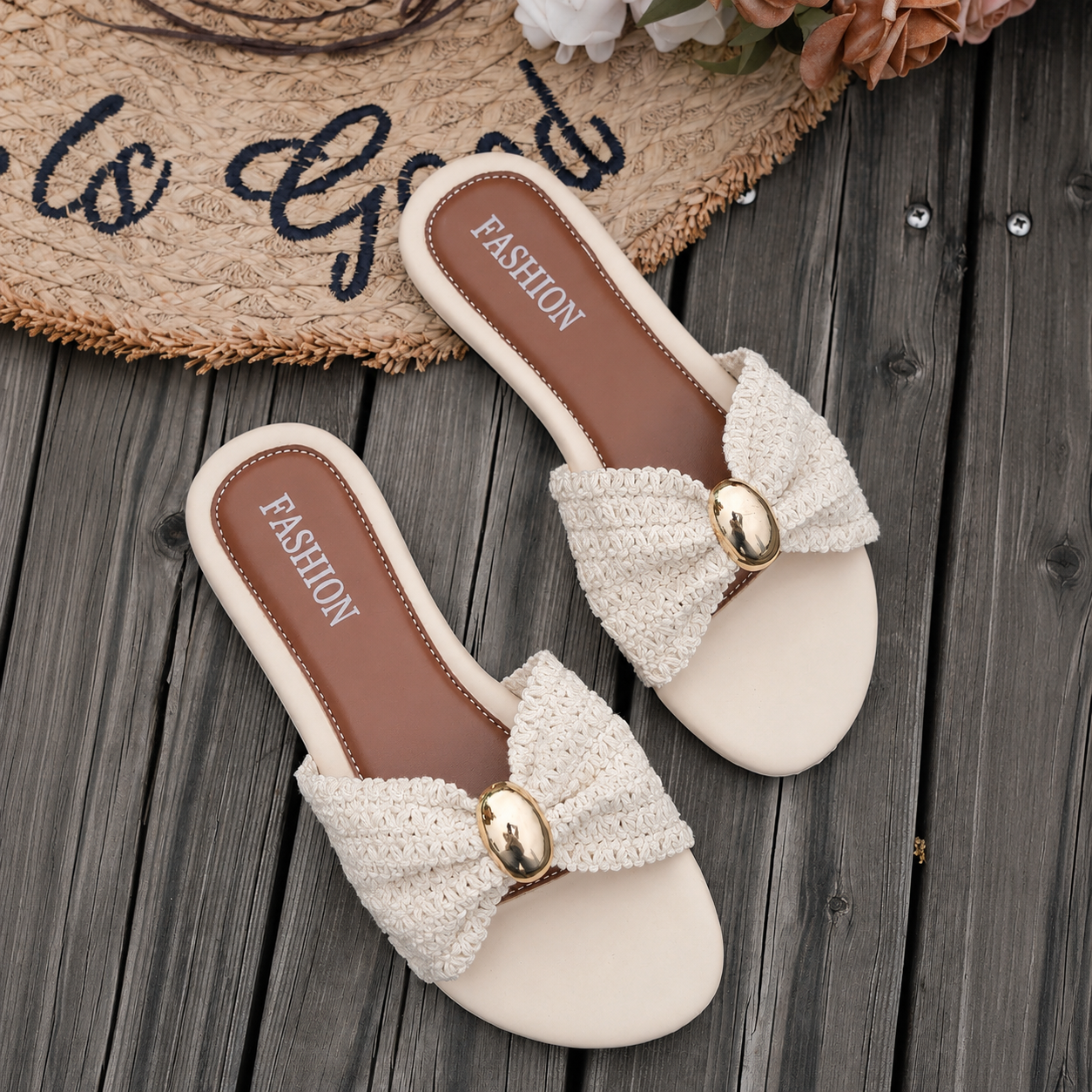 Bow Accent Flat Slip On Slide Sandals For Women Casual Wear