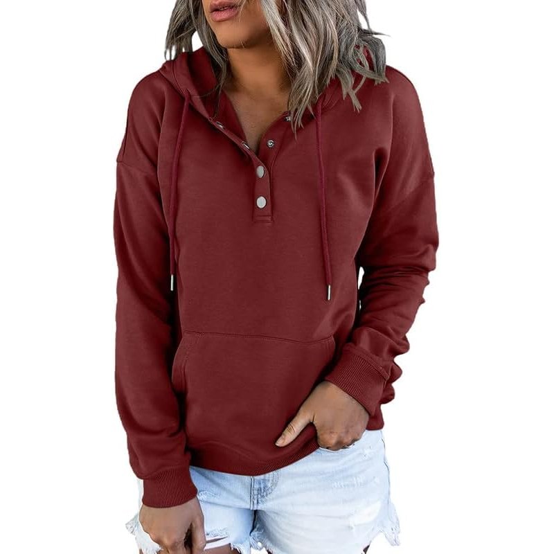 Casual Button Collar Hoodie For Women