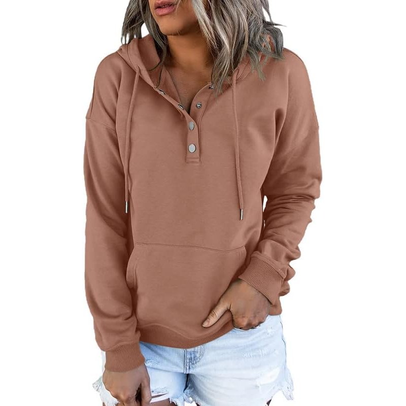Casual Button Collar Hoodie For Women